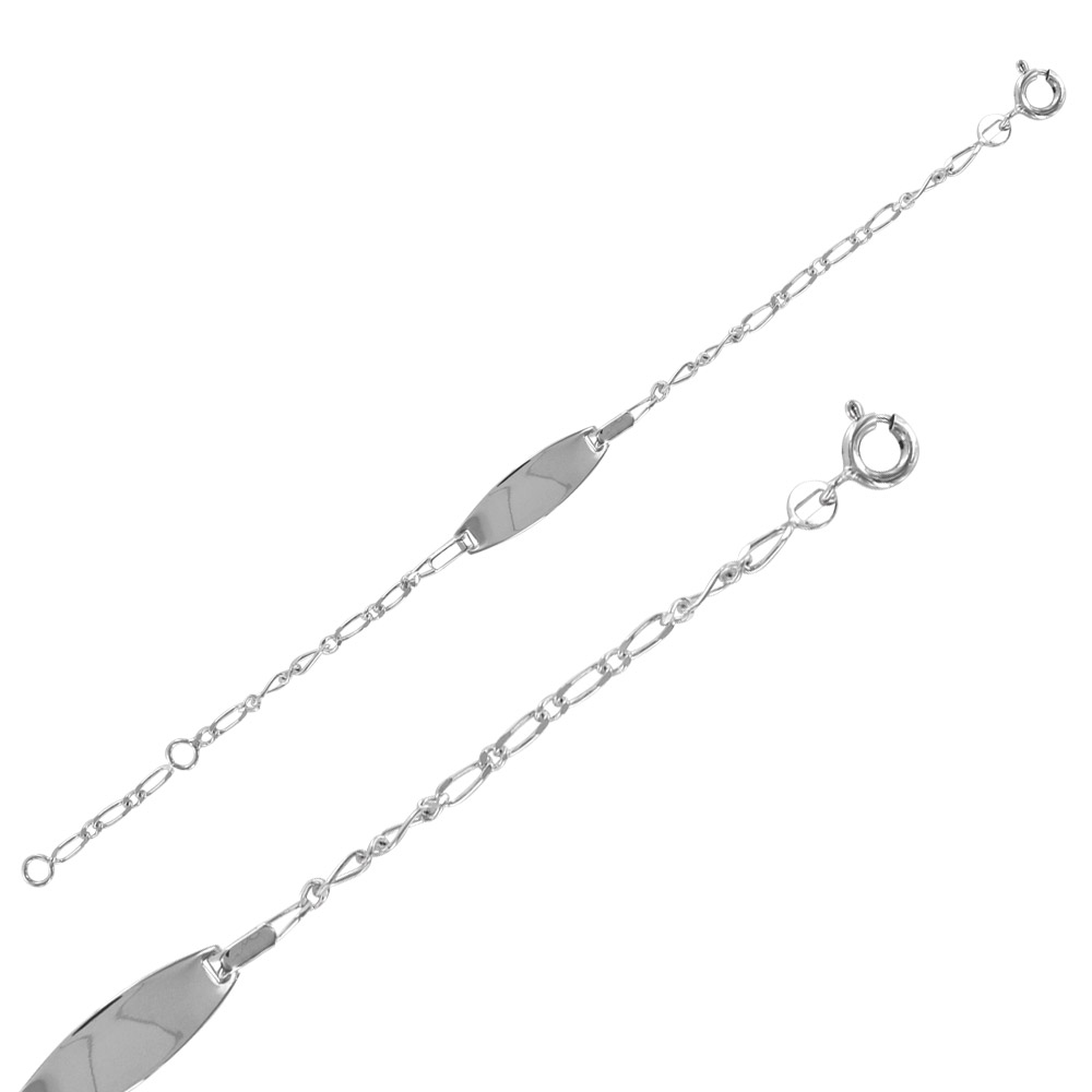 Identité bébé maille figaro plaque ovale en argent 925/1000 rhodié