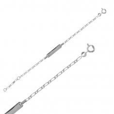 Identité bébé maille figaro plaque rectangle en argent 925/1000 rhodié