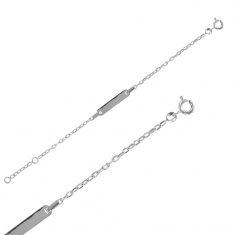 Identité bébé maille forçat plaque rectangle en argent 925/1000 rhodié