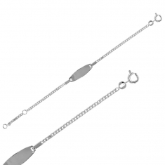 Identité bébé maille gourmette plaque ovale en argent 925/1000 rhodié