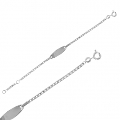 Identité bébé maille rombo plaque ovale en argent 925/1000 rhodié