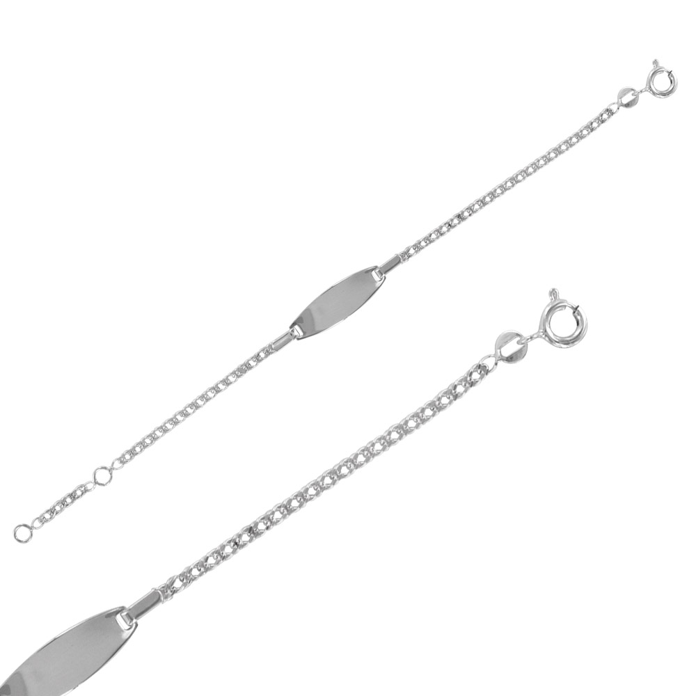Identité bébé maille rombo plaque ovale en argent 925/1000 rhodié