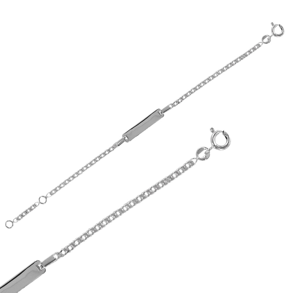 Identité bébé maille rombo plaque rectangle en argent 925/1000 rhodié