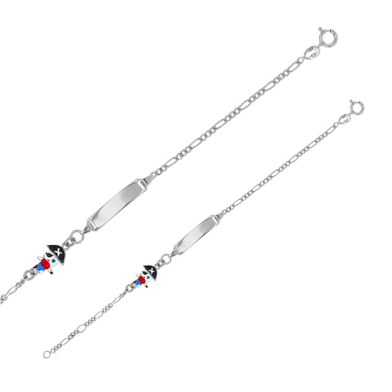 Identité bébé motif pirate, émail en argent 925/1000 rhodié