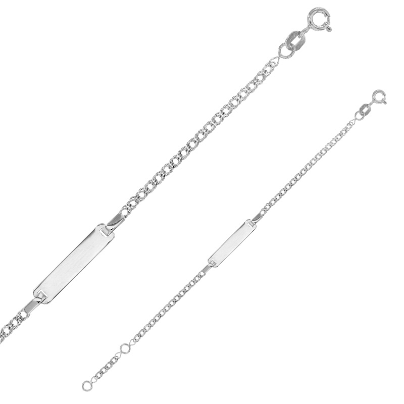 Identité bébé Or 375/1000 plaque rectangle -  maille marine