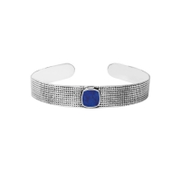 Jonc homme lapis-lazuli carré extra plate, motif ronds argent 925/1000