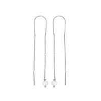 Longs fils d'oreilles perle de culture d'eau douce, argent 925/1000 platiné