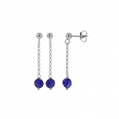 Longues boucles d'oreilles ornées d'une pierre de Lapis-lazuli, argent 925/1000 platiné