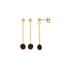 Longues boucles d'oreilles ornées d'une pierre de Tourmaline noire, argent 925/1000 doré