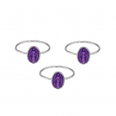 Lot 1 de 3 bagues madone violet 50-52-54, argent 925/1000 rhodié et émail
