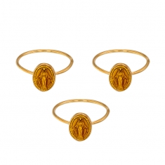 Lot 2 de 3 bagues madone jaune 56-58-60, argent 925/1000 doré et émail