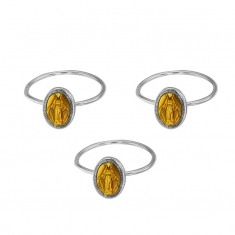 Lot 2 de 3 bagues madone jaune 56-58-60, argent 925/1000 rhodié et émail