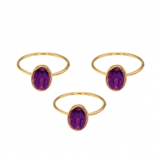 Lot 2 de 3 bagues madone violet 56-58-60, argent 925/1000 doré et émail