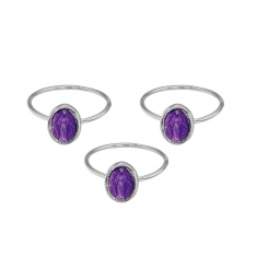 Lot 2 de 3 bagues madone violet 56-58-60, argent 925/1000 rhodié et émail