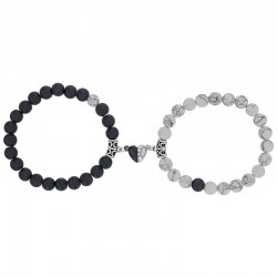 Lot de 2 bracelets élastiques assemblés avec un coeur magnétique avec boules agate en acier