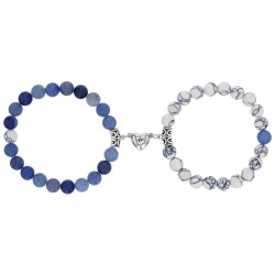 Lot de 2 bracelets élastiques assemblés avec un coeur magnétique avec boules jade en acier