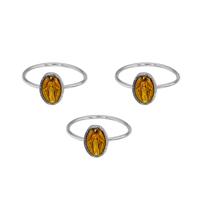 Lot 1 de 3 bagues madone jaune 50-52-54, argent 925/1000 rhodié et émail