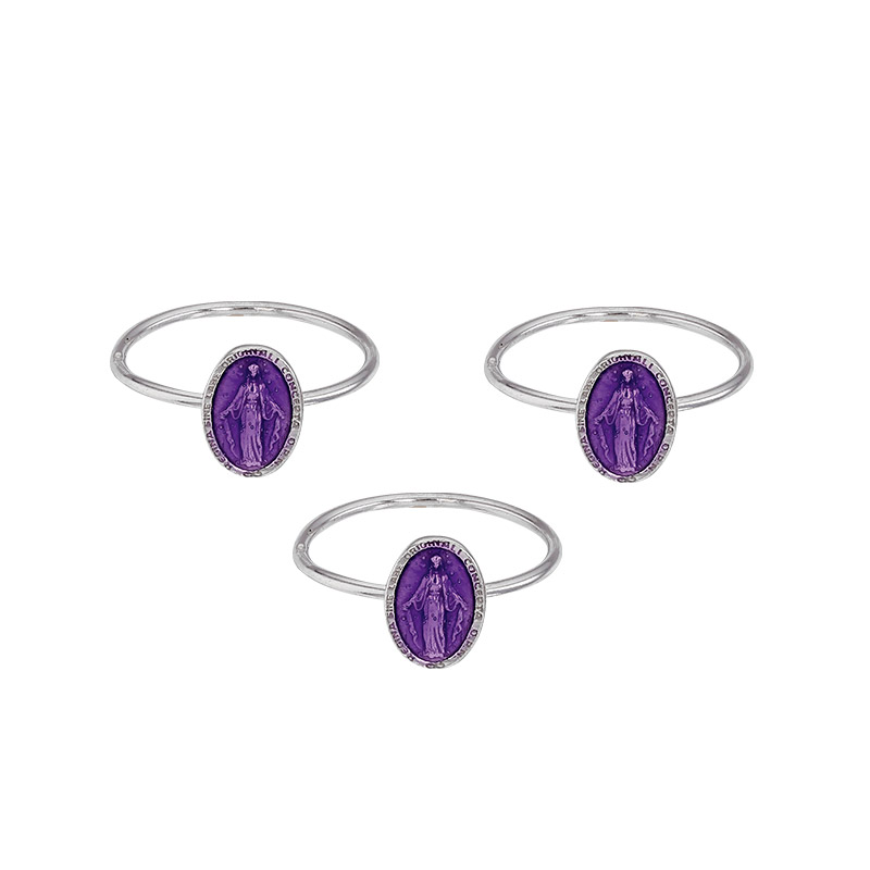 Lot 1 de 3 bagues madone violet 50-52-54, argent 925/1000 rhodié et émail