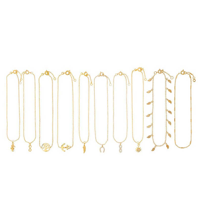 Lot de 10 chaînes de cheville en Plaqué or