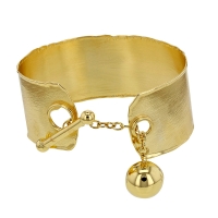 Manchette brossée avec barre et boule, en argent 925/1000 doré