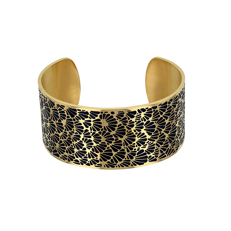 Manchette motif japonais résine noire et acier