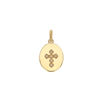 Médaille ovale croix sertie d'oxydes, 12 x 17mm, plaqué or