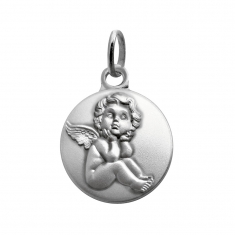 Médaille ronde en argent 925/1000 vieilli - Ange rêveur