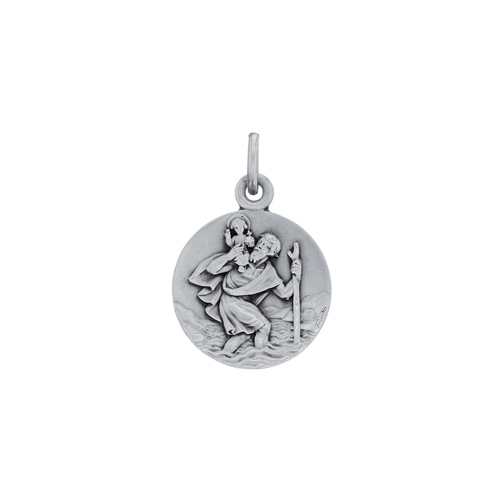 Médaille ronde en argent rhodié 925/1000 - Saint-Christophe