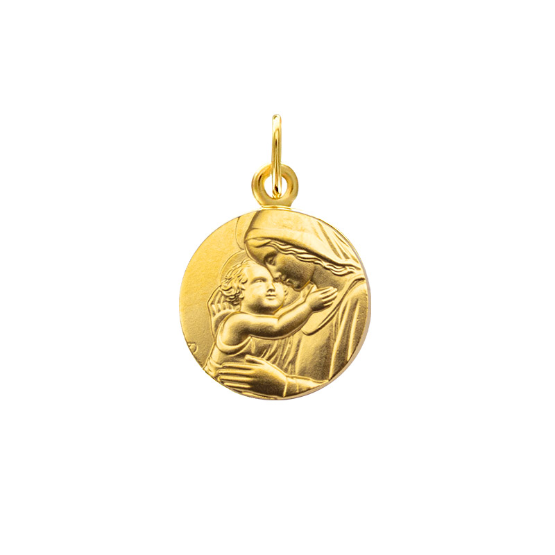 Médaille ronde en plaqué or Vierge à l'enfant