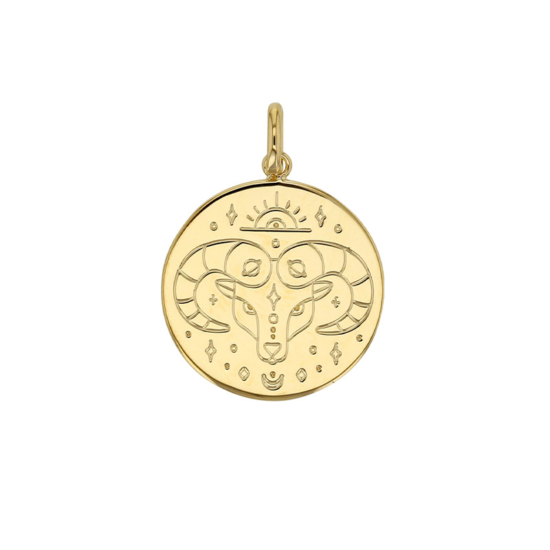 Médaille signe astrologique gravé, Bélier, plaqué or