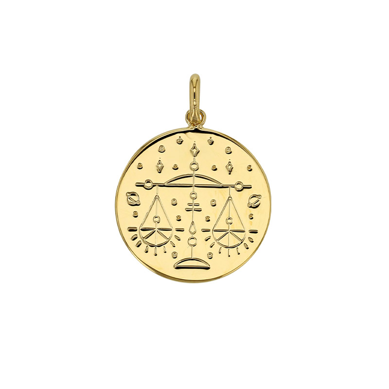 Médaille signe astrologique gravé, Bélier, plaqué or