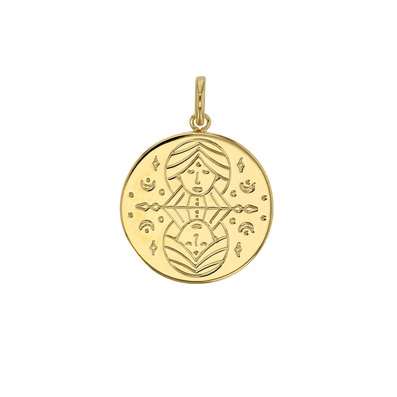 Médaille signe astrologique gravé, Bélier, plaqué or