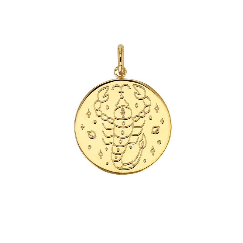 Médaille signe astrologique gravé, Bélier, plaqué or