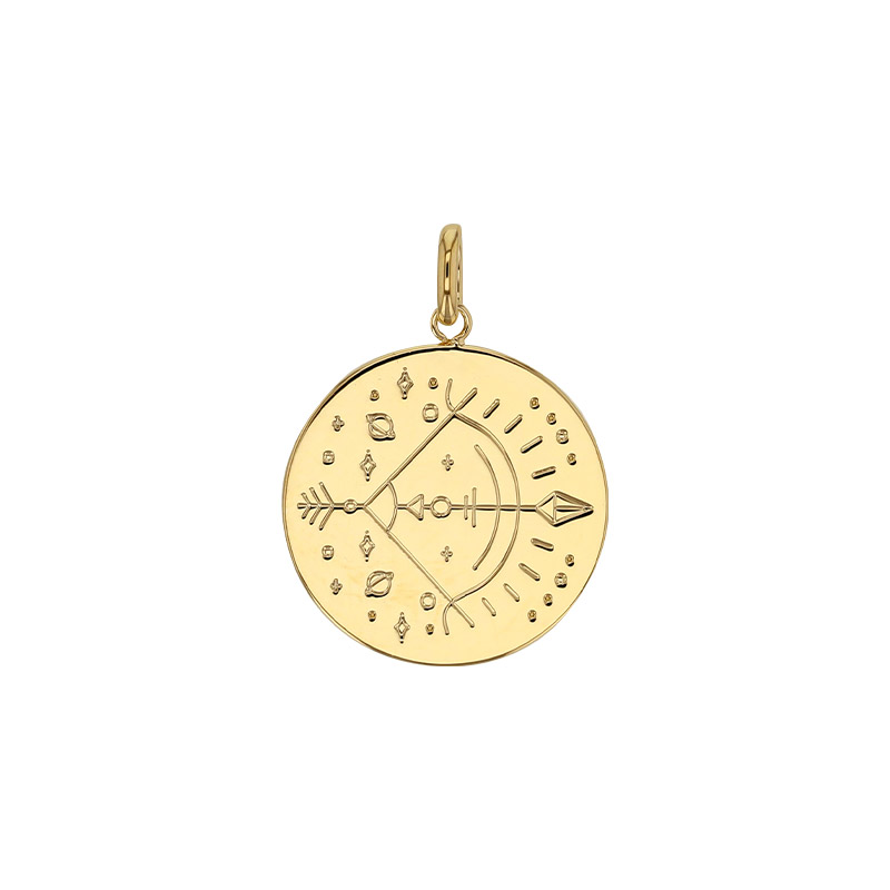 Médaille signe astrologique gravé, Bélier, plaqué or