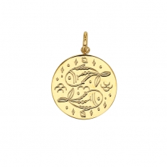 Médaille signe astrologique gravé, Bélier, plaqué or