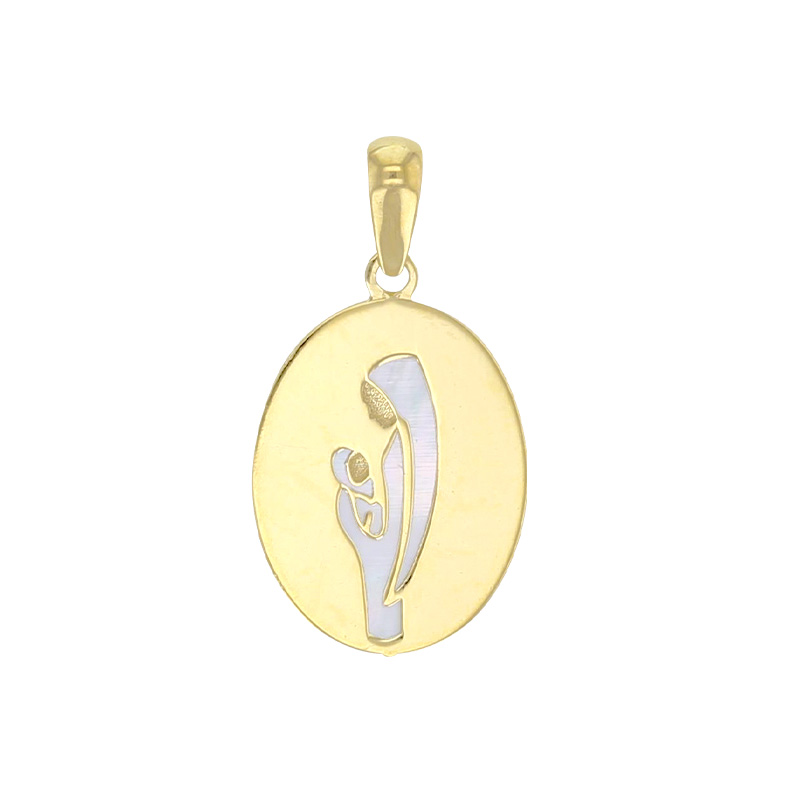 Médaille Vierge et enfant ovale avec nacre, Or 375/1000
