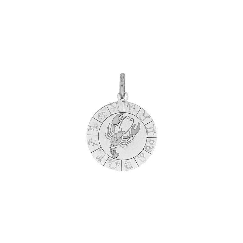 Médaille zodiaque Bélier gravé, argent 925/1000 rhodié