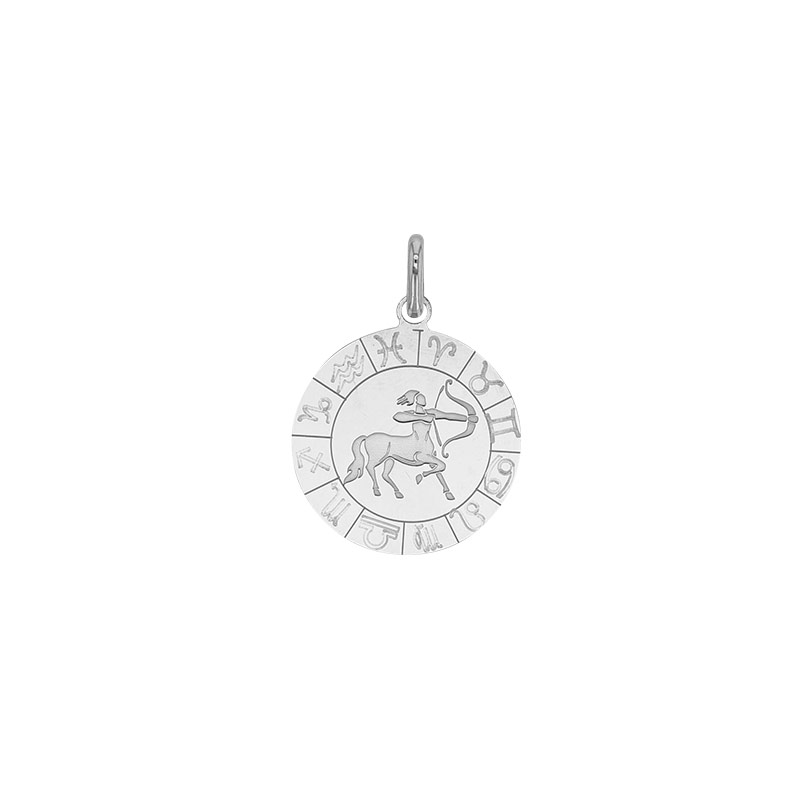 Médaille zodiaque Bélier gravé, argent 925/1000 rhodié