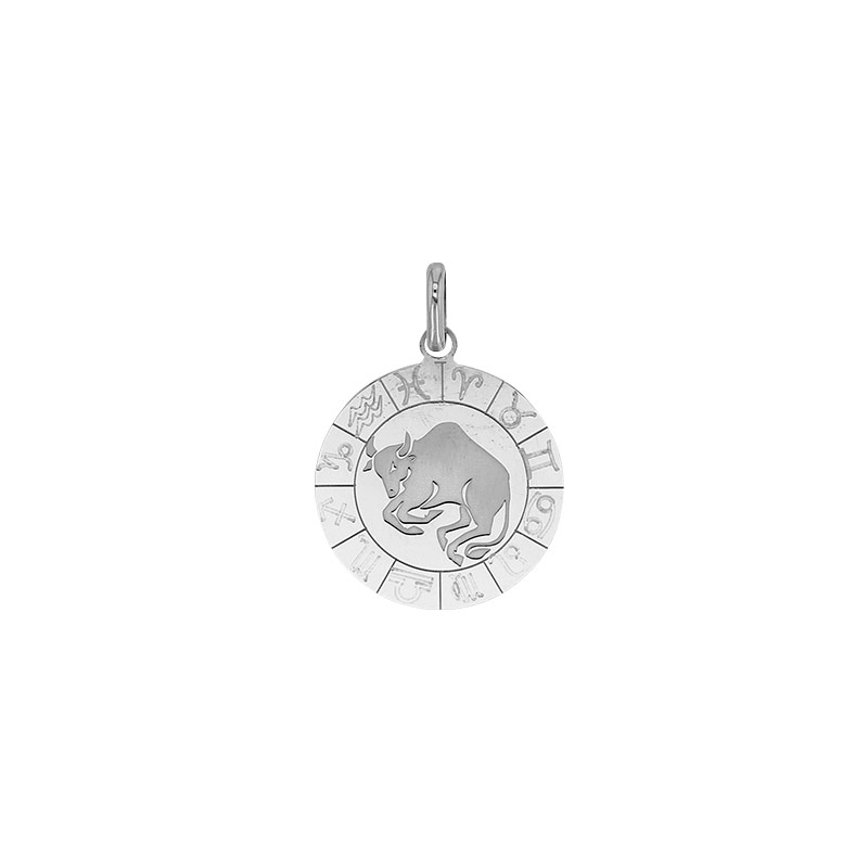 Médaille zodiaque Bélier gravé, argent 925/1000 rhodié