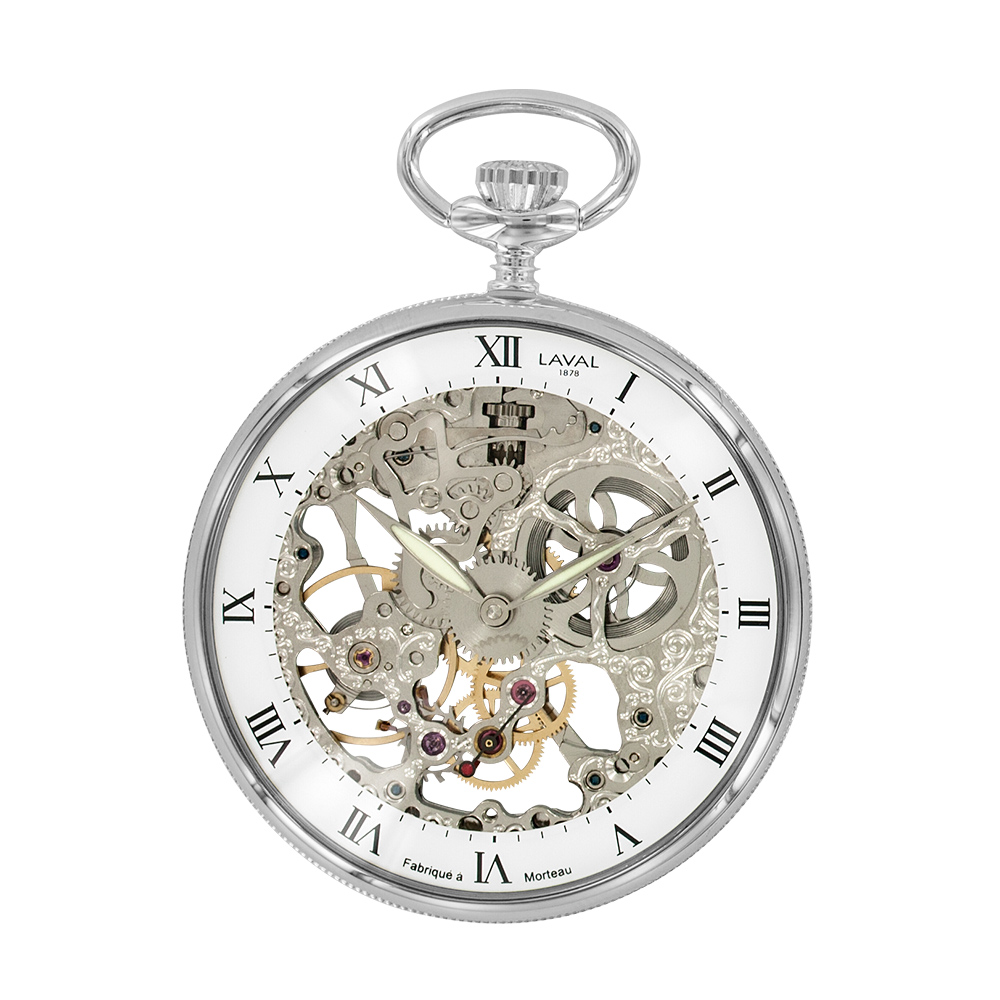 Montre à squelette mécanique laiton argenté, 3 aiguilles, chiffres romains, mvt EP08