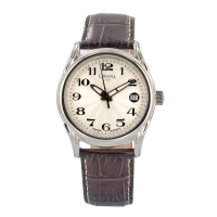 Montre automatique cadran blanc, bracelet refente de cuir de buffle marron aspect crocodile, dato 3h