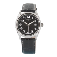 Montre automatique cadran noir, bracelet refente de cuir de buffle noire aspect crocodile, dato 3h