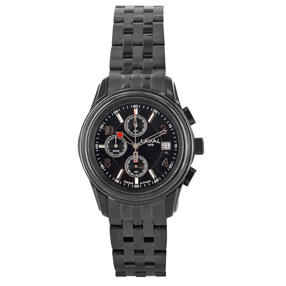 Montre chronographe homme acier noir étanche, dato 3h, bracelet boucle déployante