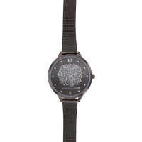 Montre dame arbre de vie boîtier et bracelet métal noir, mvt Miyota 2035