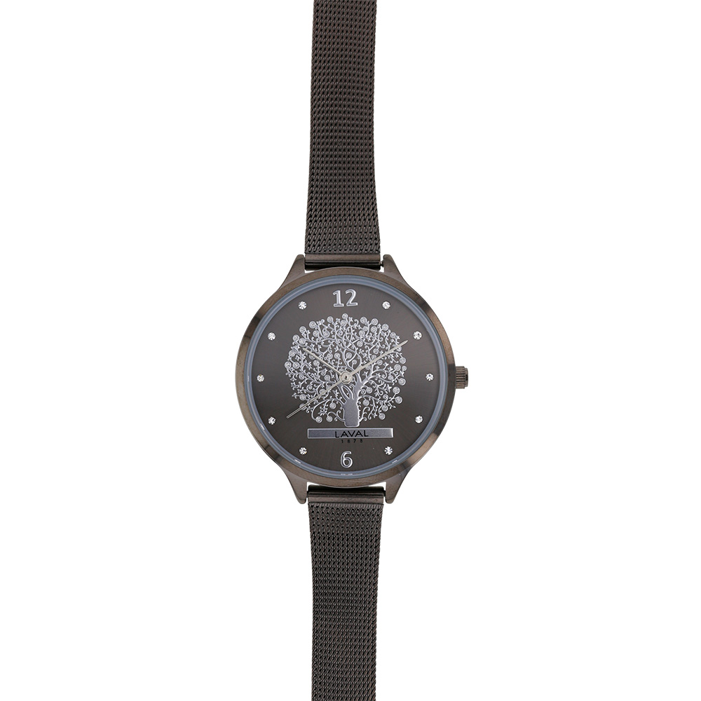 Montre dame arbre de vie boîtier et bracelet métal noir, mvt Miyota 2035