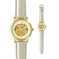 Montre dame automatique squelette boîtier métal doré, bracelet synthétique doré