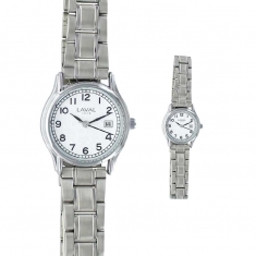 Montre dame boîtier rond, dato 3h et bracelet métal boucle déployante