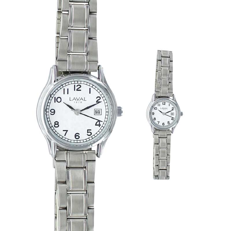 Montre dame boîtier rond, dato 3h et bracelet métal boucle déployante