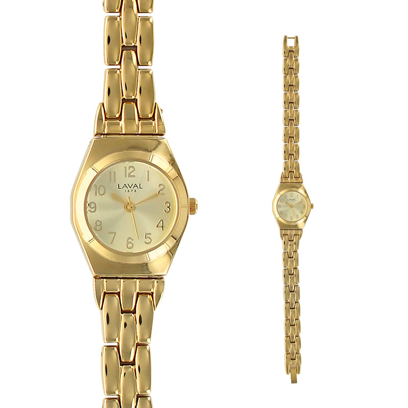 Montre dame dorée boîtier rond et bracelet métal