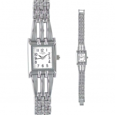 Montre dame en métal couleur argent avec boîtier carré et cadran blanc